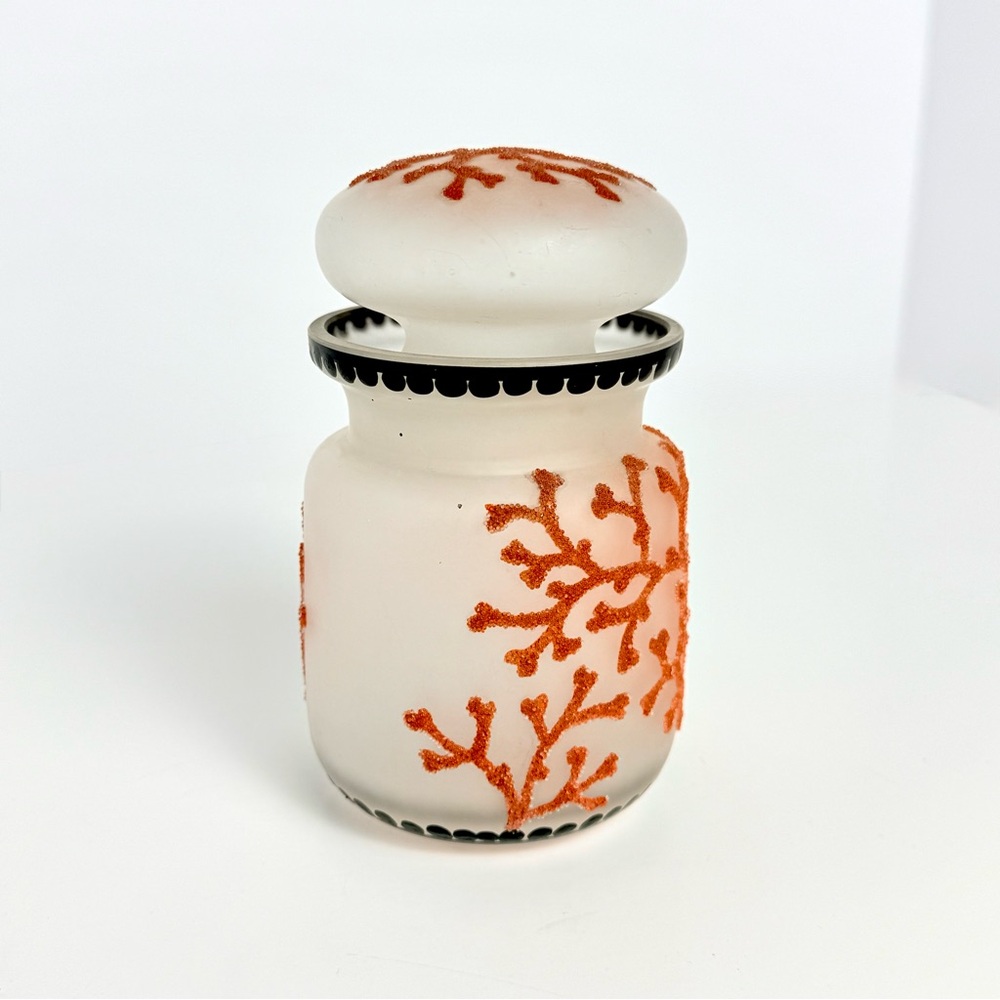 Antique English Thomas Webb & Sons Coralene Frosted Glass Dresser Jar c.1920 - Picture 2 of 16